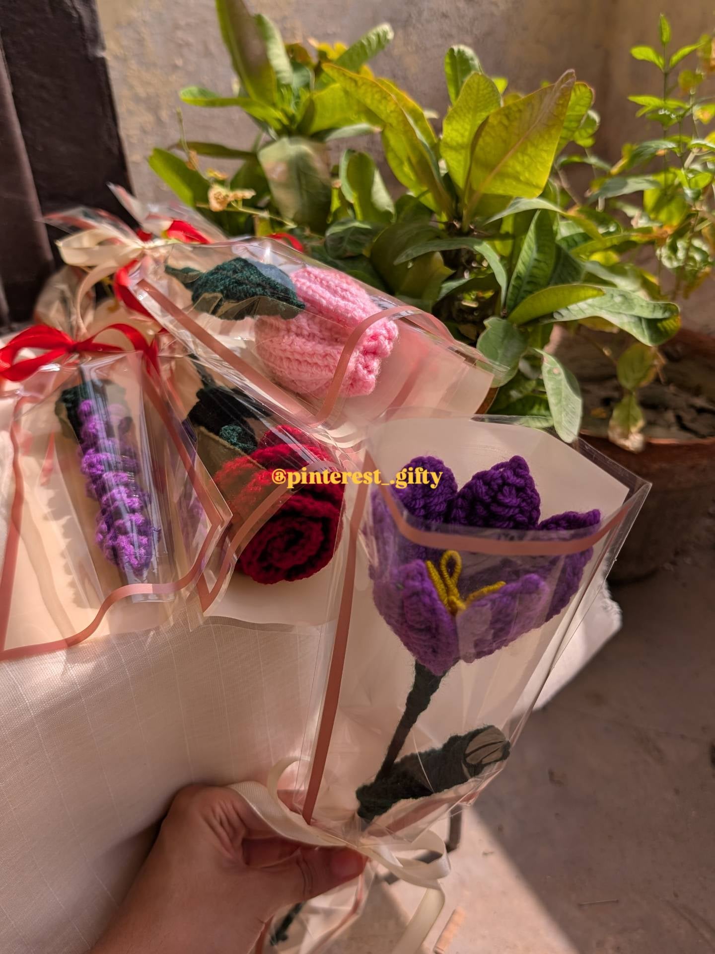 Handmade Crochet Purple lily Single Stem – Aesthetic Knitted Flower Gift, Cute Single Rose Alternative & Desk Decor