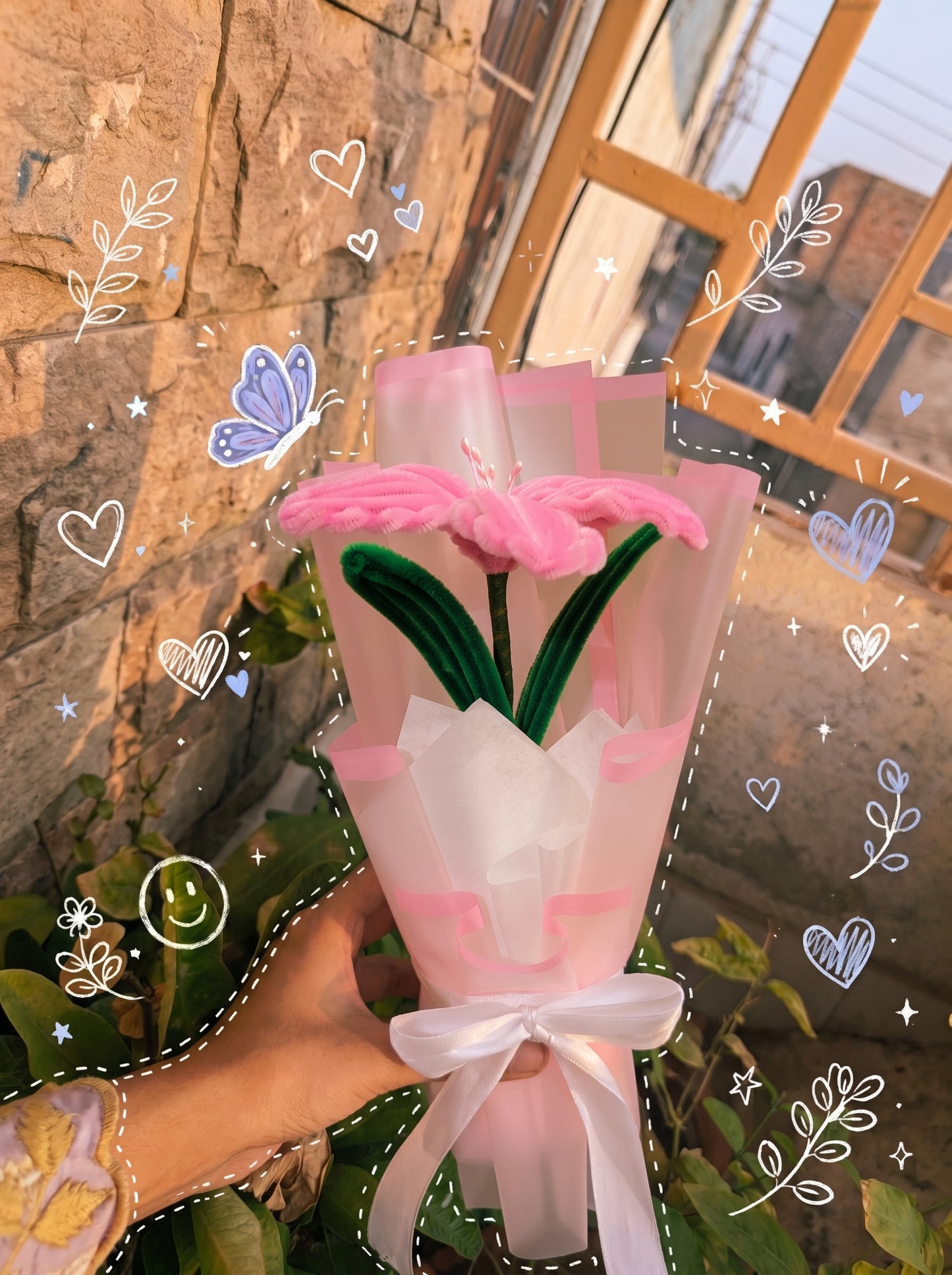 Handmade Pipe Cleaner Pink Lily Bouquet – Soft Pastel Single Stem Flower Gift, Aesthetic Birthday & Romantic Favor