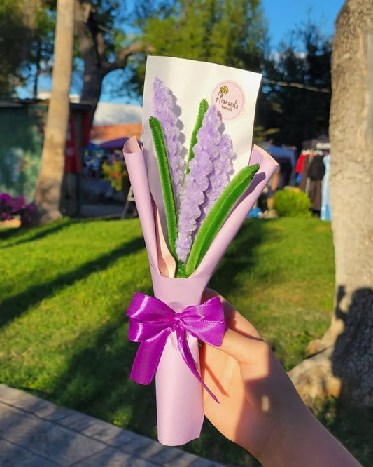 Handmade Pipe Cleaner Lavender Bouquet / Personalized Velvet Chenille Sprig Gift