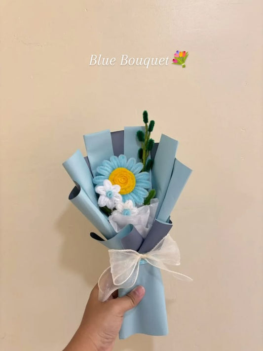 Handmade Pipe Cleaner Blue Daisy Bouquet / Personalized Velvet Sunflower Style Gift