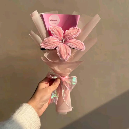 Handmade Pipe Cleaner Pink Lily Bouquet / Personalized Velvet Chenille Single Blossom Gift