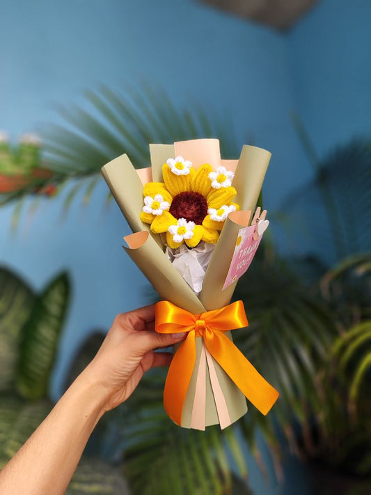 Handmade Pipe Cleaner Sunflower Bouquet / Personalized Velvet Chenille Daisy Gift