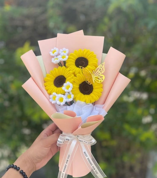 Handmade Pipe Cleaner Sunflower Bouquet / Personalized Velvet Chenille Daisy Gift Set