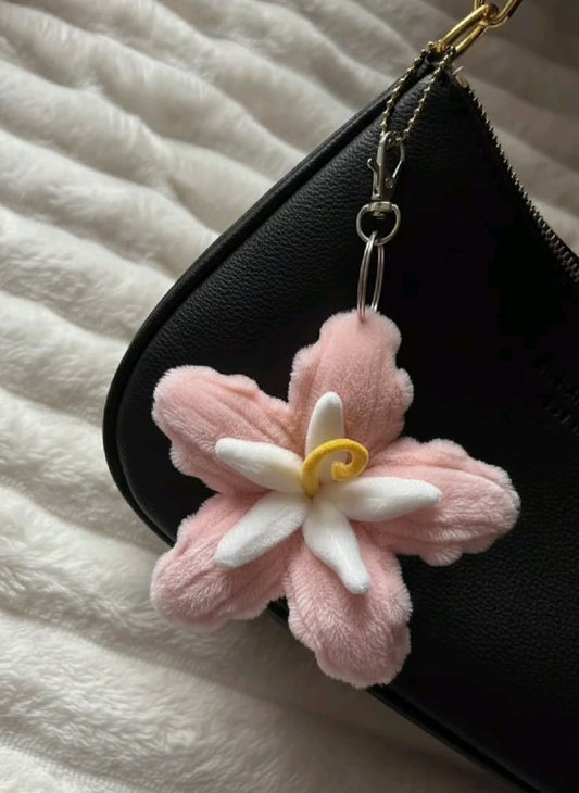 Handmade Pipe Cleaner Lily Flower Keychain / Personalized Velvet Chenille Bag Charm Gift