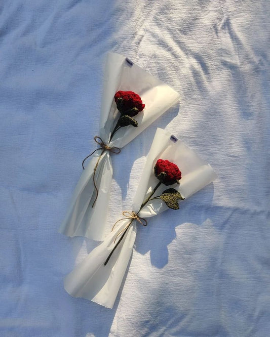 Handmade Crochet Single Red Rose – Premium Wrapped Forever Flower Gift