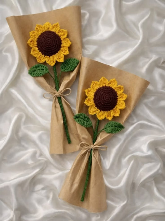 Handmade Crochet Sunflower Bouquet / Personalized Amigurumi Single Flower Gift