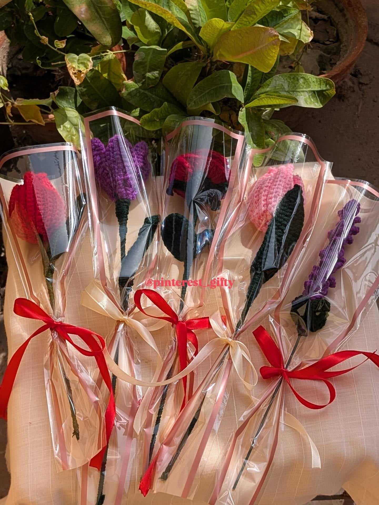 Handmade Crochet Single Stem 5 Flower Collection – Custom Mix & Match Knitted Tulips, Roses & Lavender Gift Stems