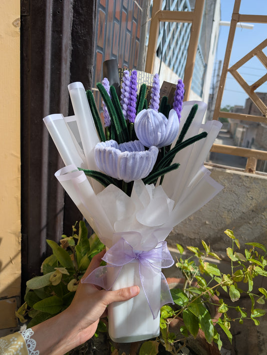 Handmade Pipe Cleaner Lavender & Tulip Flower Bouquet – Cute Aesthetic Birthday, Anniversary & Congratulations Gift