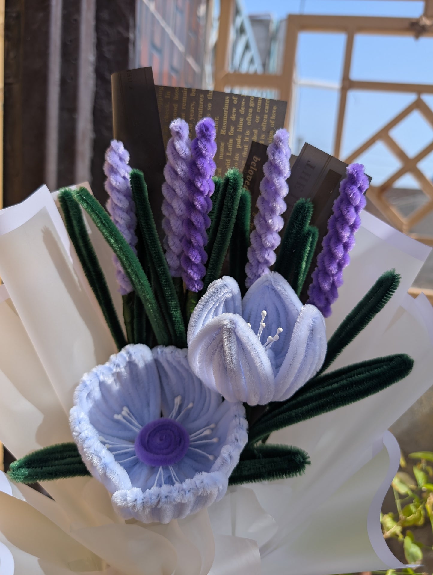 Handmade Pipe Cleaner Lavender & Tulip Flower Bouquet – Cute Aesthetic Birthday, Anniversary & Congratulations Gift