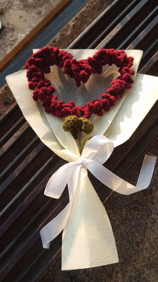 Handmade Crochet Maroon Heart Bouquet / Personalized Amigurumi Valentine Anniversary Gift