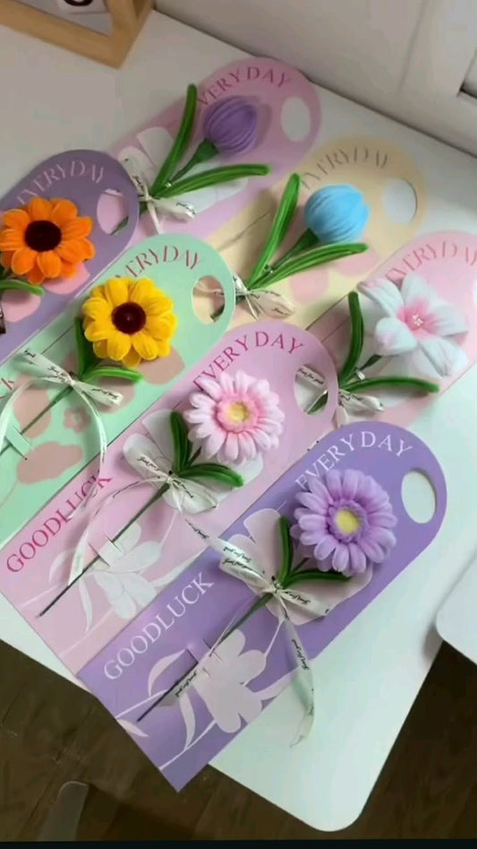 Pack of 6,10,14,50 Pipe Cleaner Flower Greeting Card - Handmade Craft Kit for Gifts