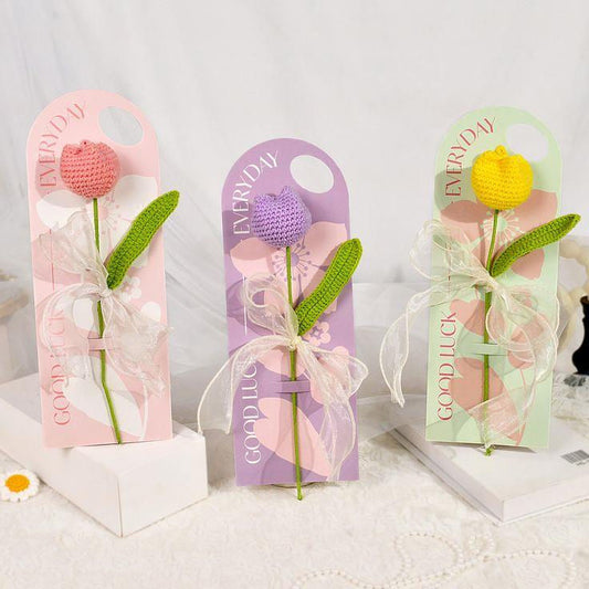 Handmade Crochet Tulip Flower Card / Personalized Amigurumi Greeting Card Gift